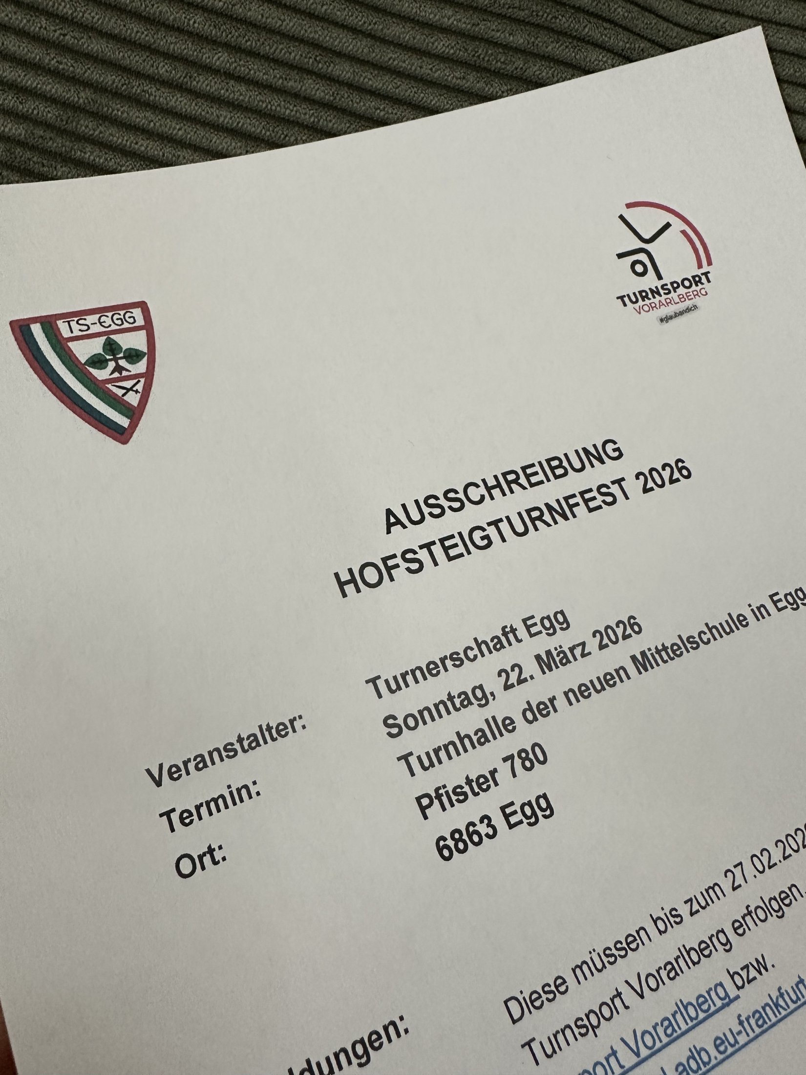 Bezirksturnfest Hofsteig: Ausschreibung