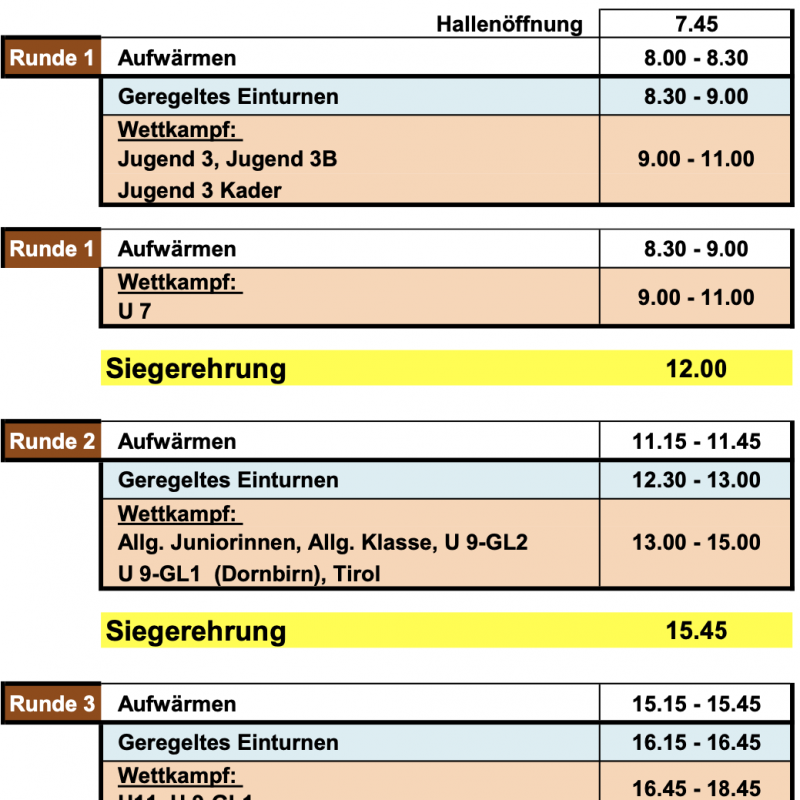 Vorarlberger Mannschaftsmeisterschaft - Zeitplan & Ablaufplan
