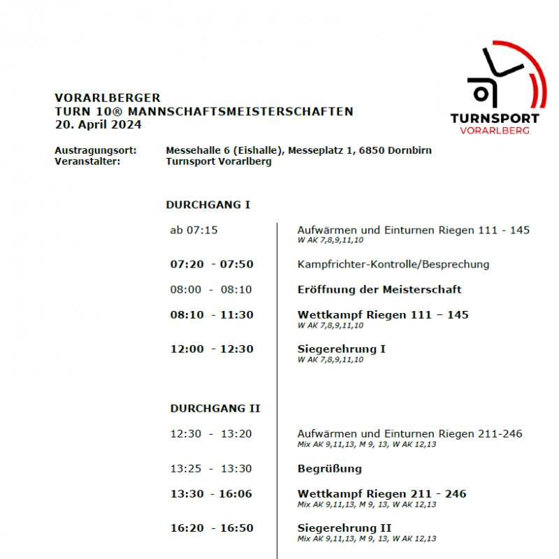 Mannschaftsmeisterschaften Turn 10 - Zeitplan