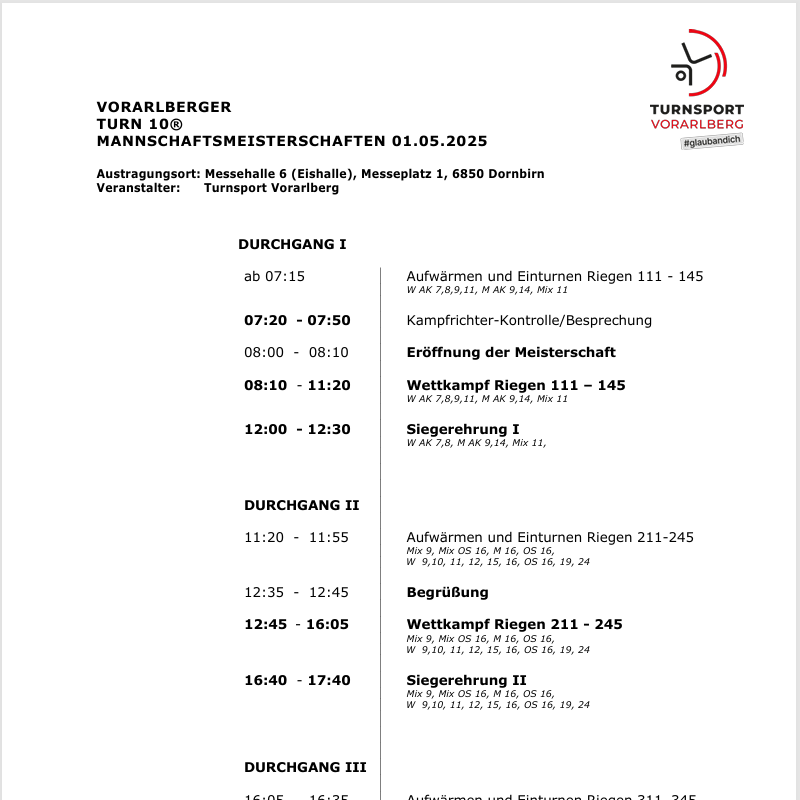 Mannschaftsmeisterschaften Turn 10 - Zeitplan & Infos
