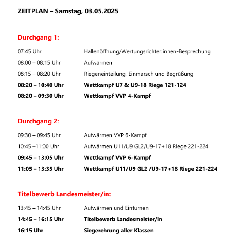 Landesmeisterschaft und Jugend-Landesmeisterschaft Kunstturnen - Zeitplan & Infos
